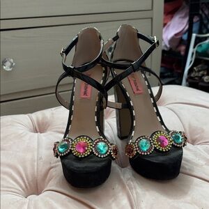 Betsey Johnson Black Jewel Embellished Heels